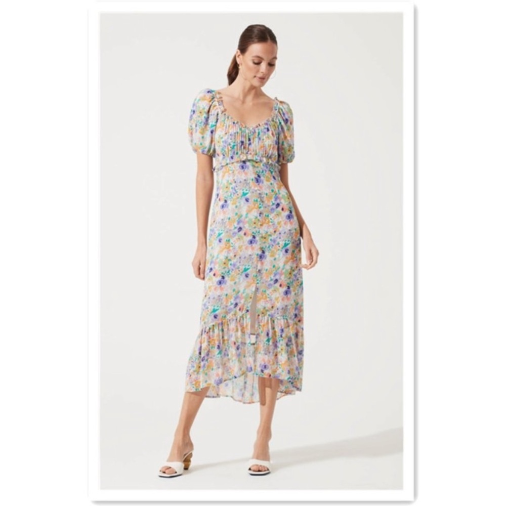 ASTR the label multi floral balloon sleeve midi dress NWOT